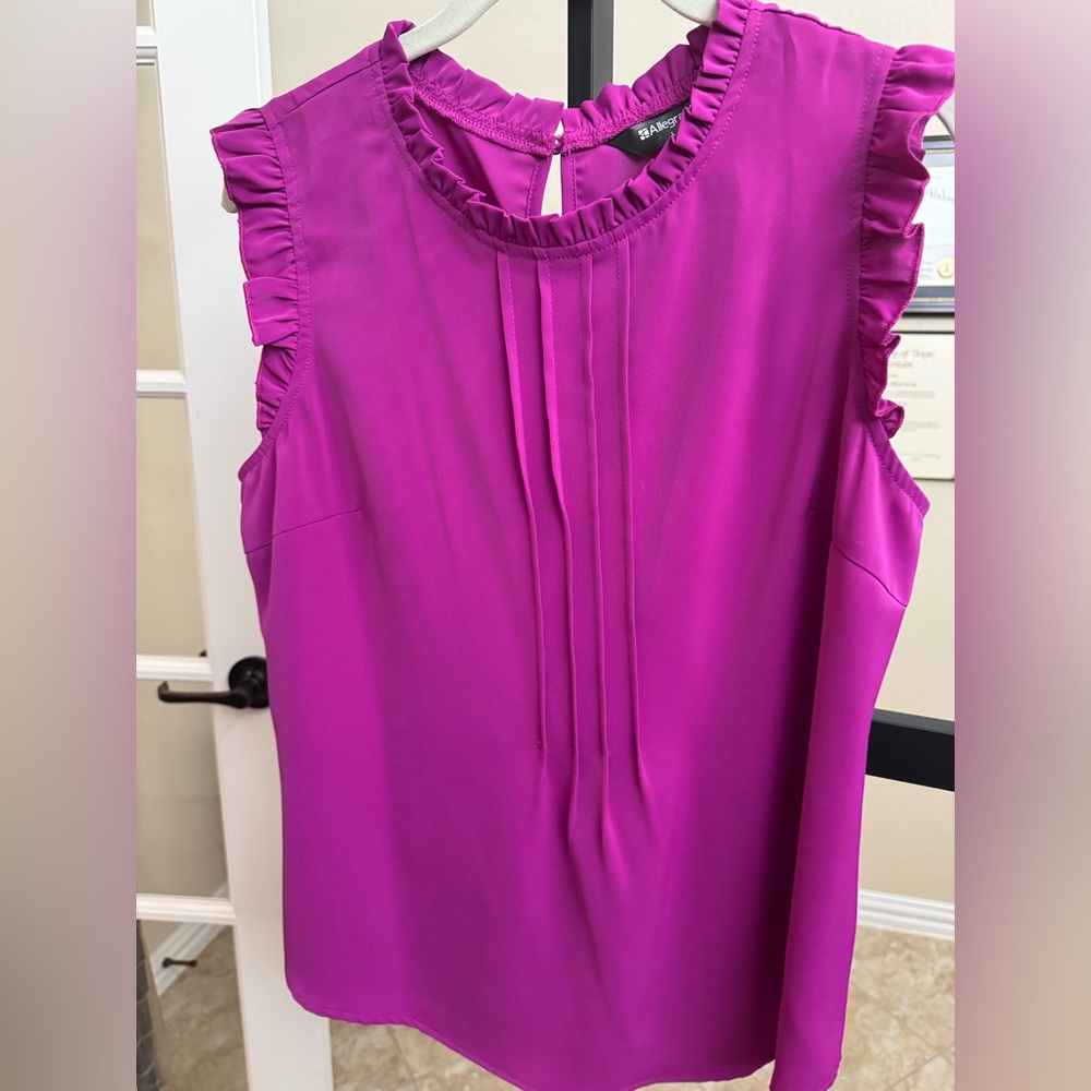 Allegra K Vibrant Magenta Ruffle Blouse